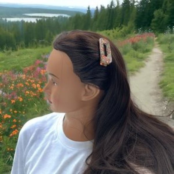 Handcrafted Multi-Color Glitter Glass Hair Barrettes Set of Resin Accessories - Picture 5 of 5